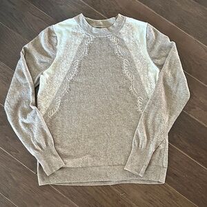 J. Crew Brown and Ivory Crew Neck wool  Sweater with lace trim